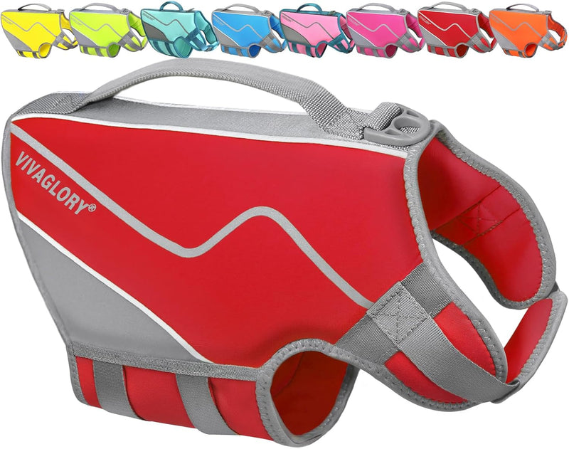 Neoprene Dog Life Vest, Dog Life Jacket for Swimming & Boating, Buoyancy & Comfort for Puppy Doggy, Swimming Vest with Handle, M, Red